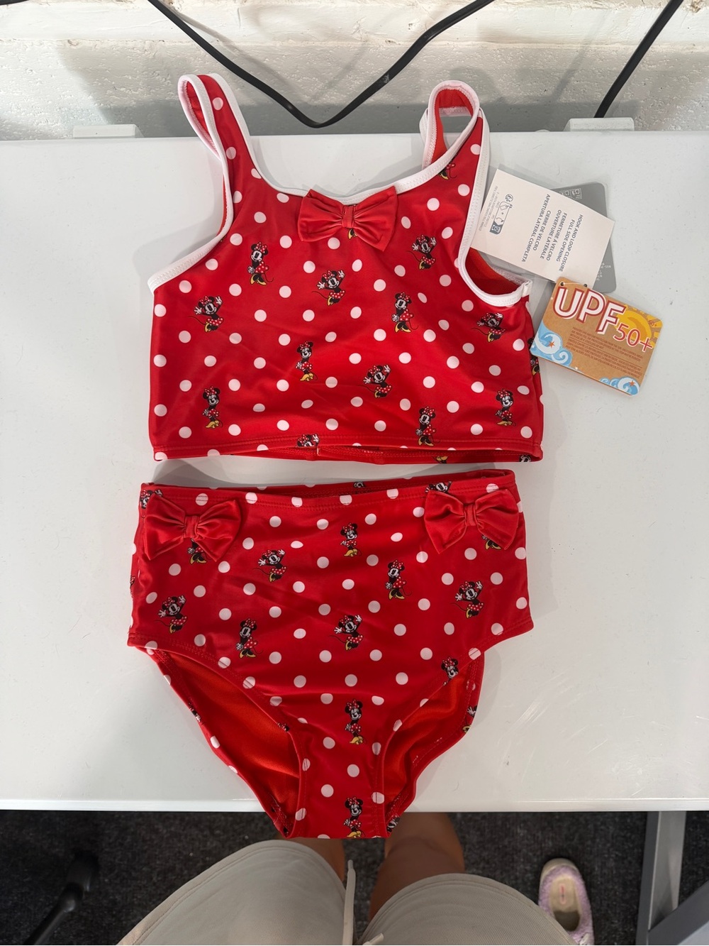 Disney Red and White Polka Dot Girls Two-Piece Swim Set with Minnie